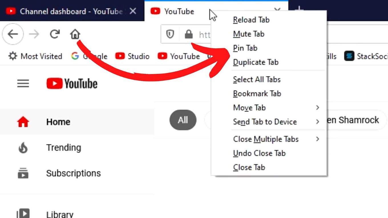 Choose the Pin Tab option from Firefox menu