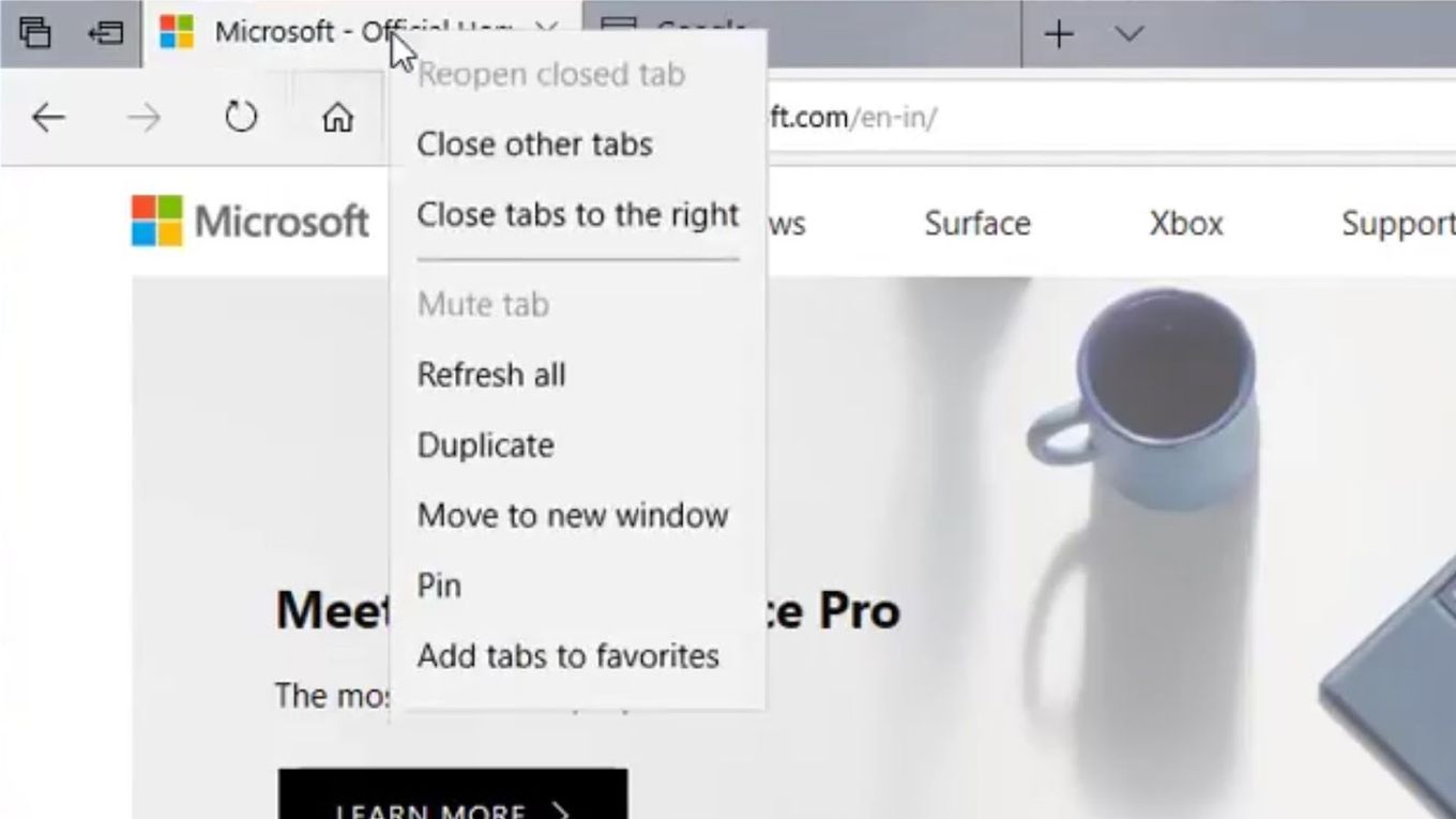 Right Click on the Microsoft Edge tab