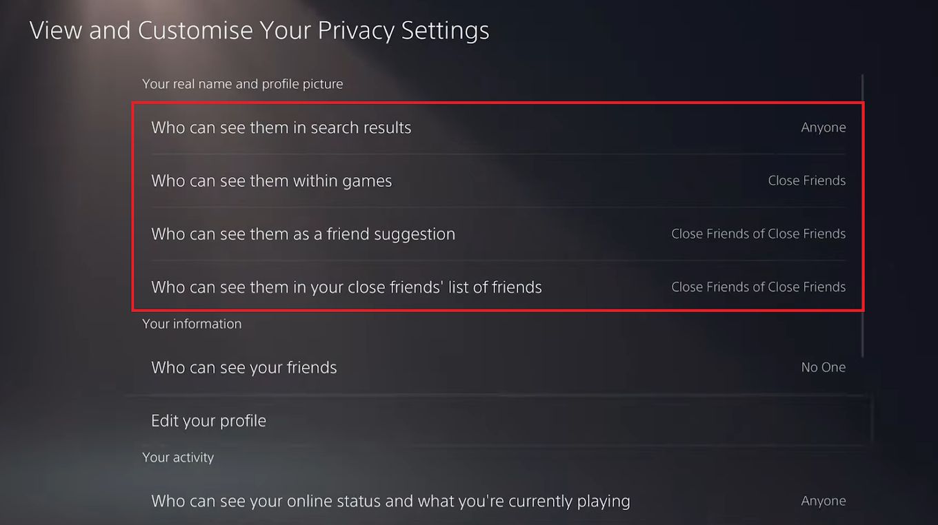 Change the first four settings.