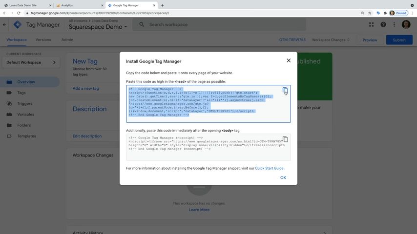 Installing Google Tag Squarespace