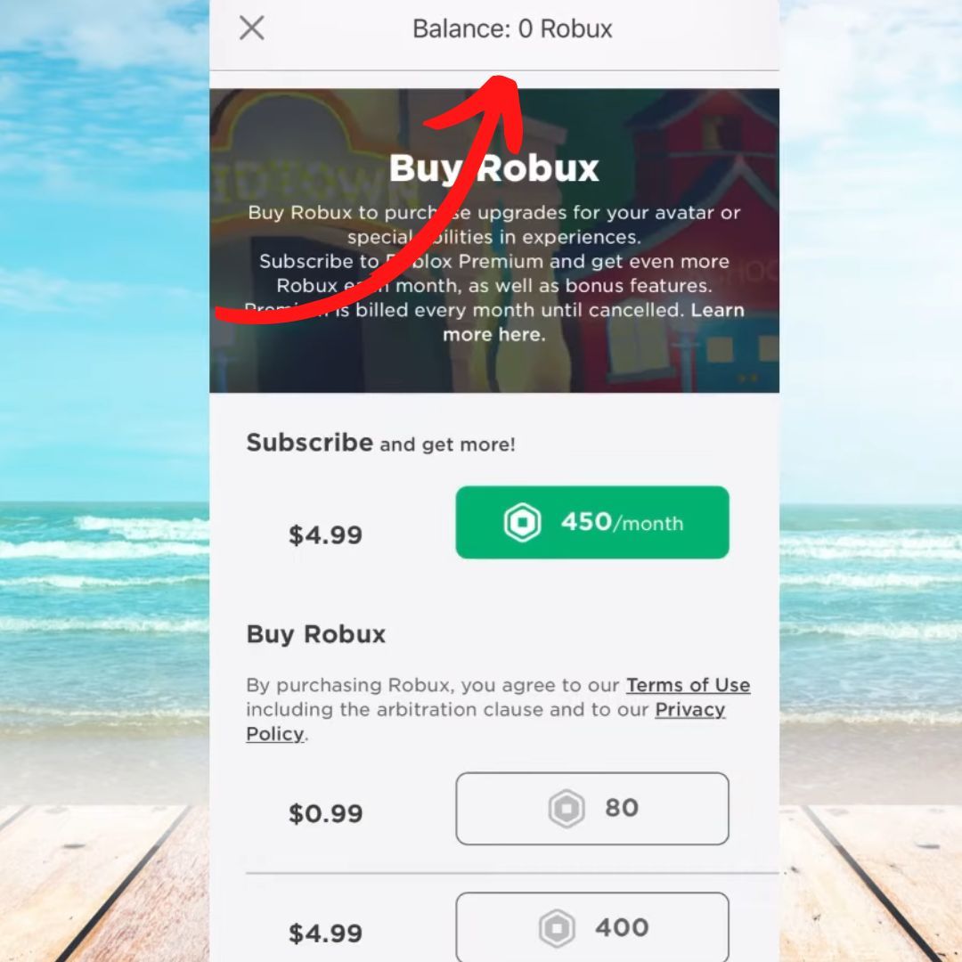 View the Robux balance on top of the mobile screen