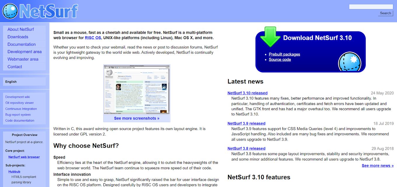 Netsurf Raspberry Pi web browser