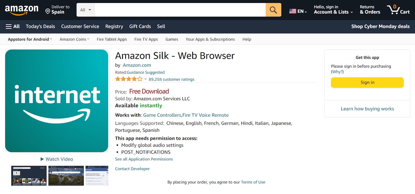 Amazon Silk Firestick browser