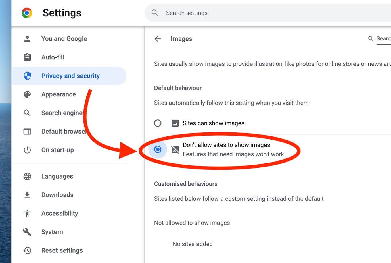Don’t Allow Images - Text Mode in Chrome