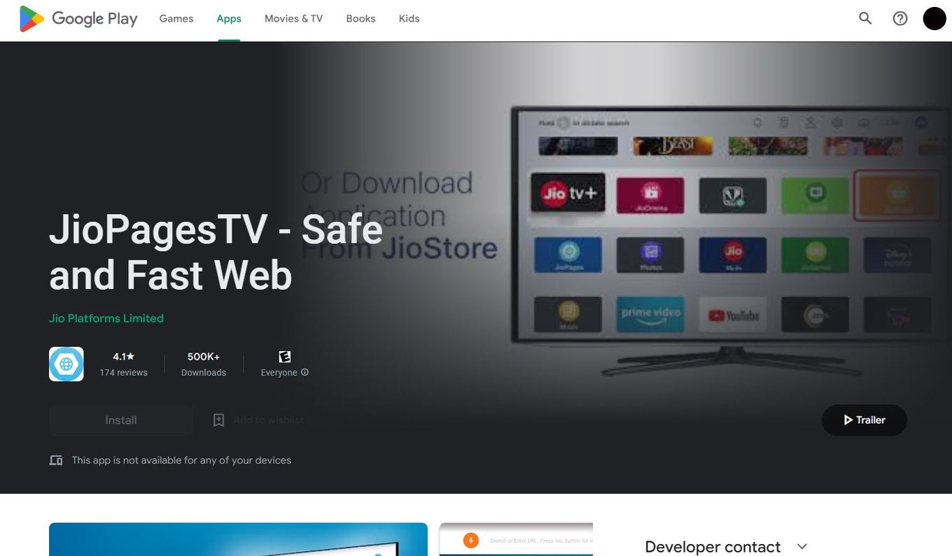 JioPagesTV Samsung Web Browser