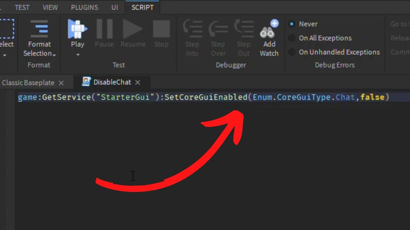 Type Command - Disable Chat Roblox Studio