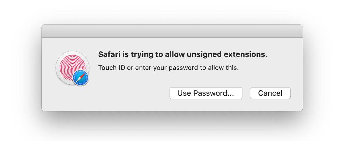 Allow Unsigned Extensions - Safari