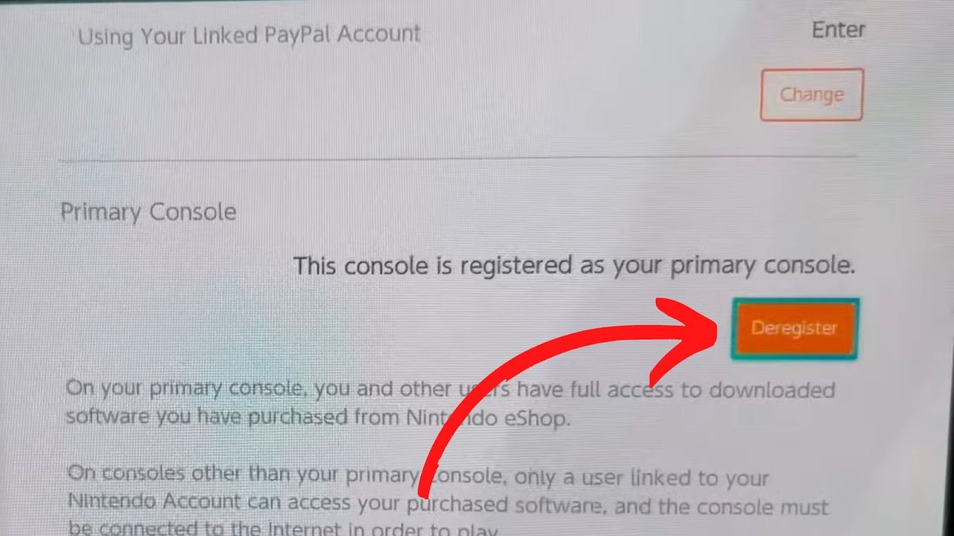 Nintendo switch shop deregister primary console