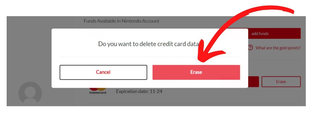 Delete - Nintendo Unlink Credit Card