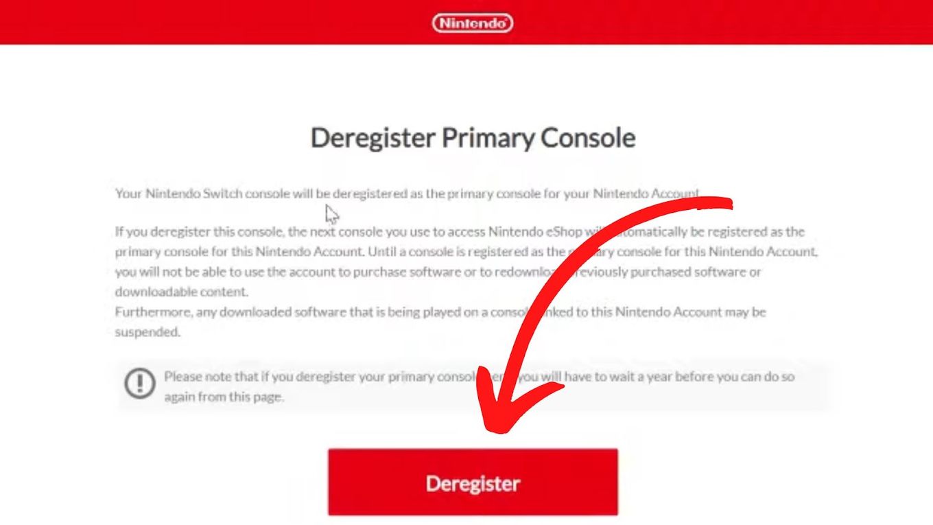 Nintendo switch shop deregister primary console