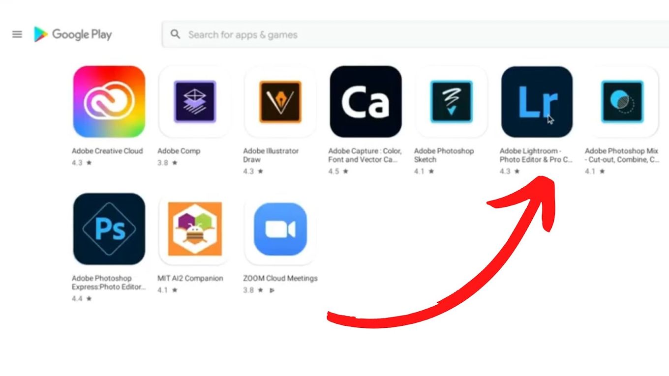 Search on Playstore - Lightroom On Chromebook