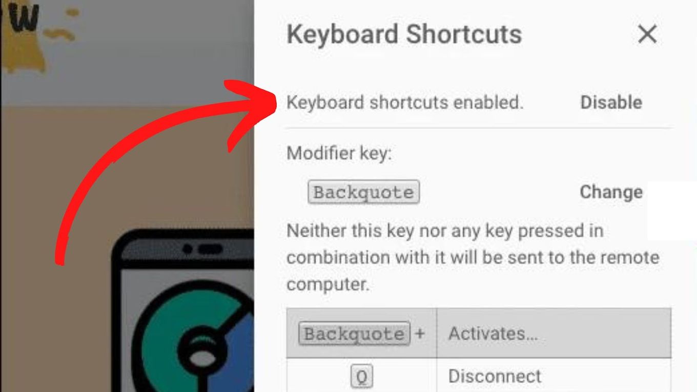 Enable Shortcuts - Chrome Remote Desktop