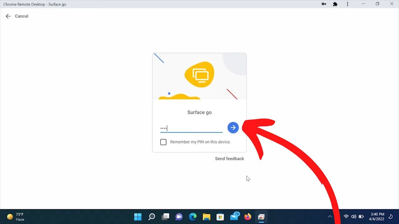 Enter Pin - Chrome Remote Desktop