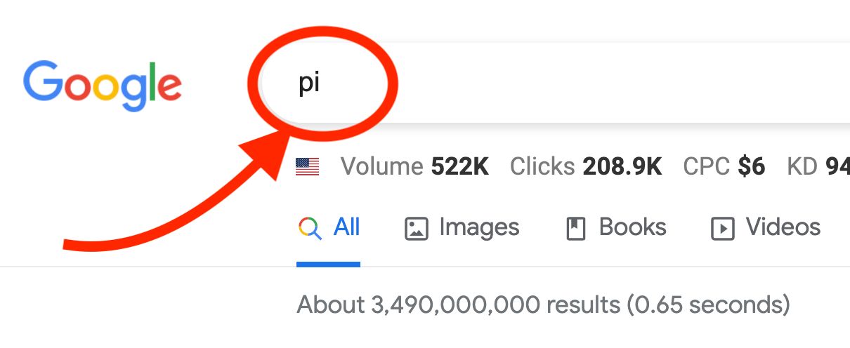 Type Pi on Google to Copy It