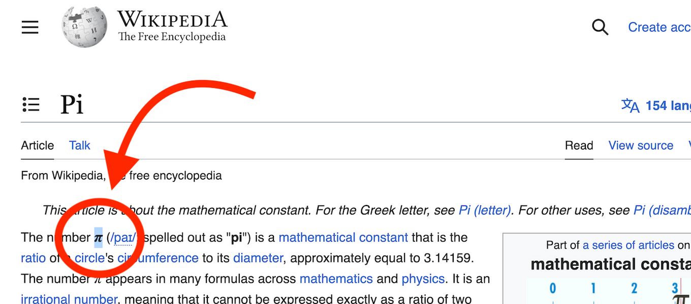 Copy Wikipedia Pi Special Character