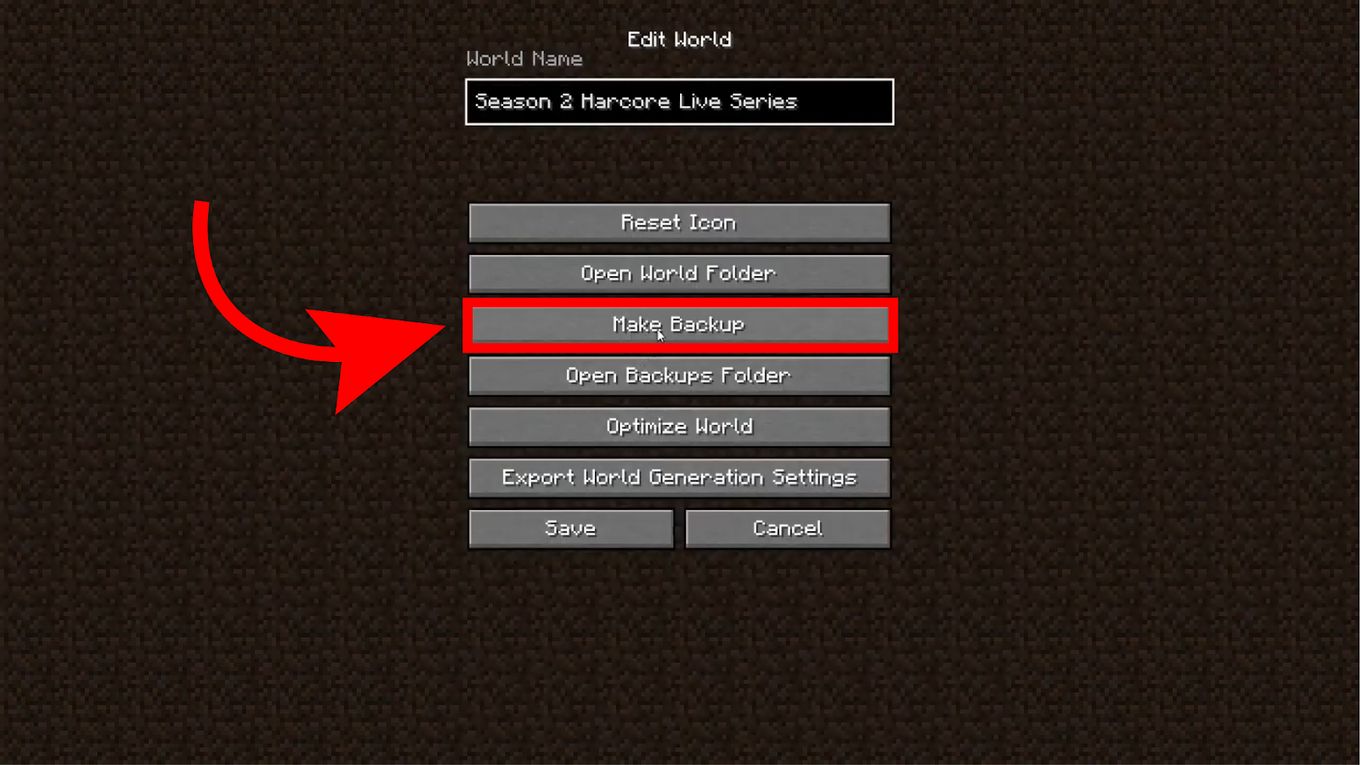 Fix Storage by Backing Up Worlds Step 3