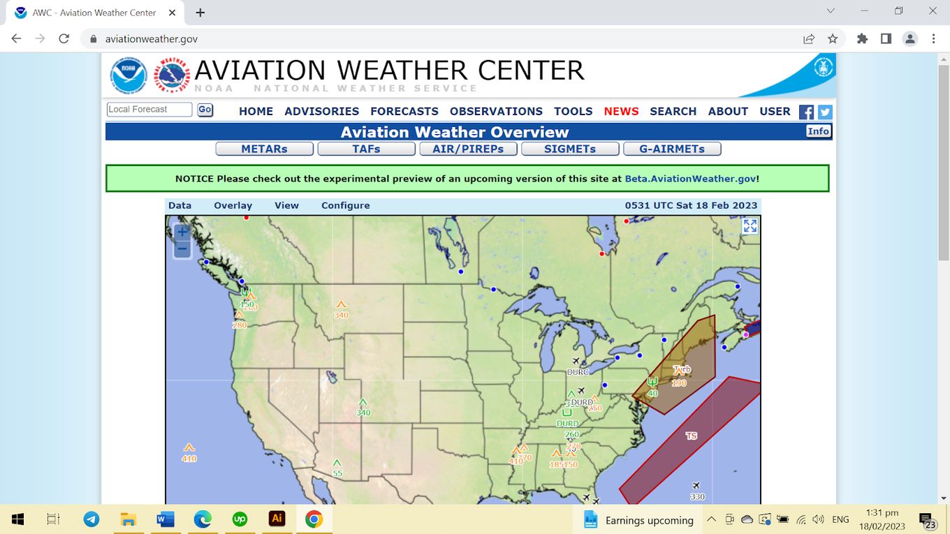 Tesla Model Y Browser - Aviation Weather Center