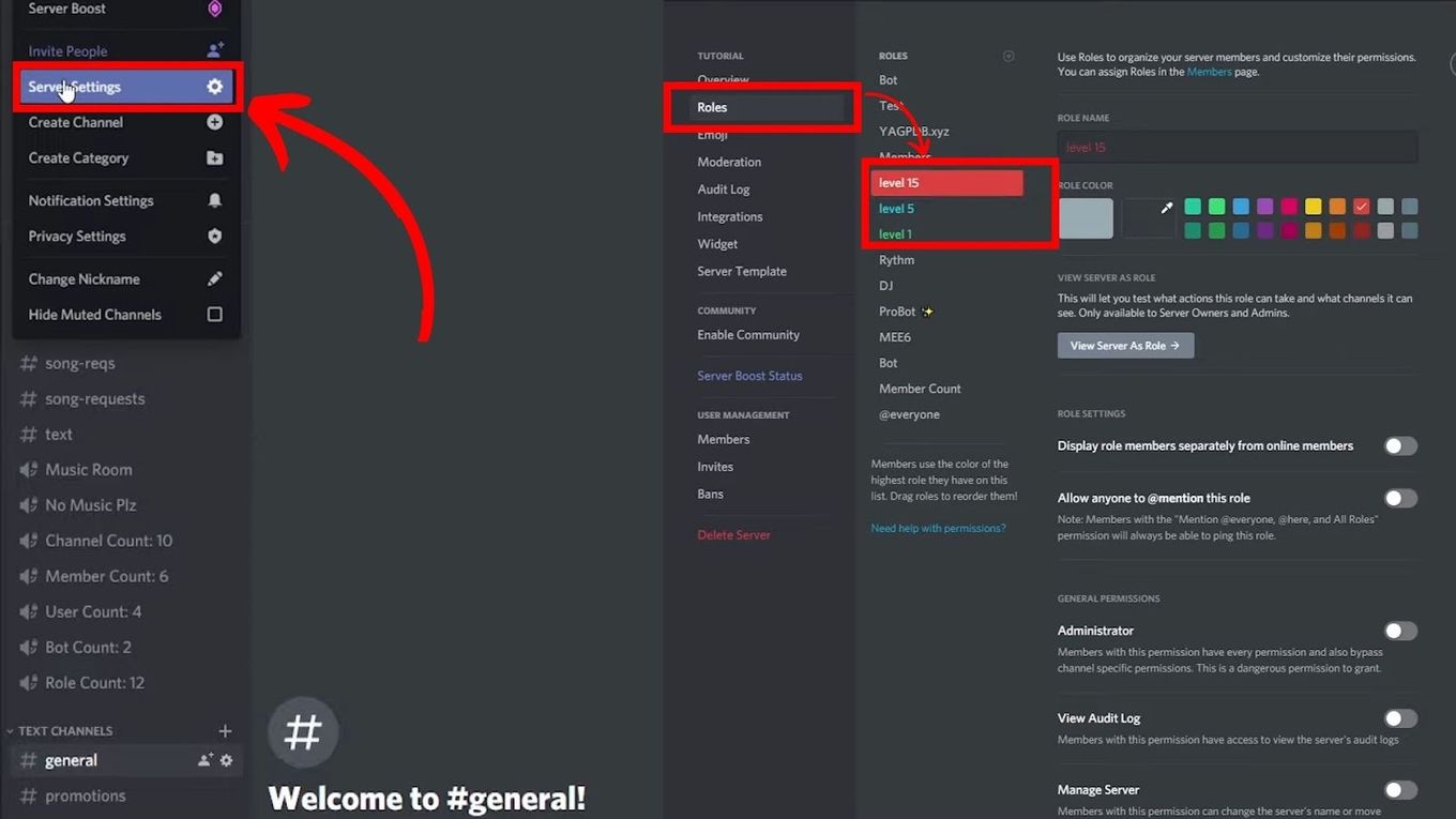How to Setup Level Roles on Discord Server Step 1