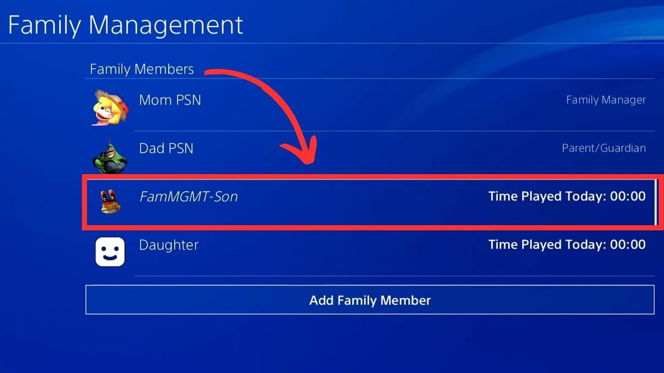 Select User Account - Restrict Playtime On PS4