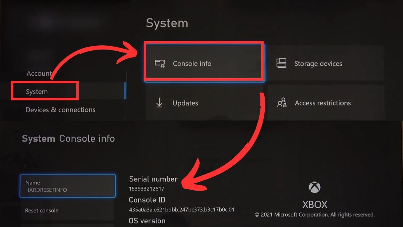 Check Xbox Serial Number on Settings