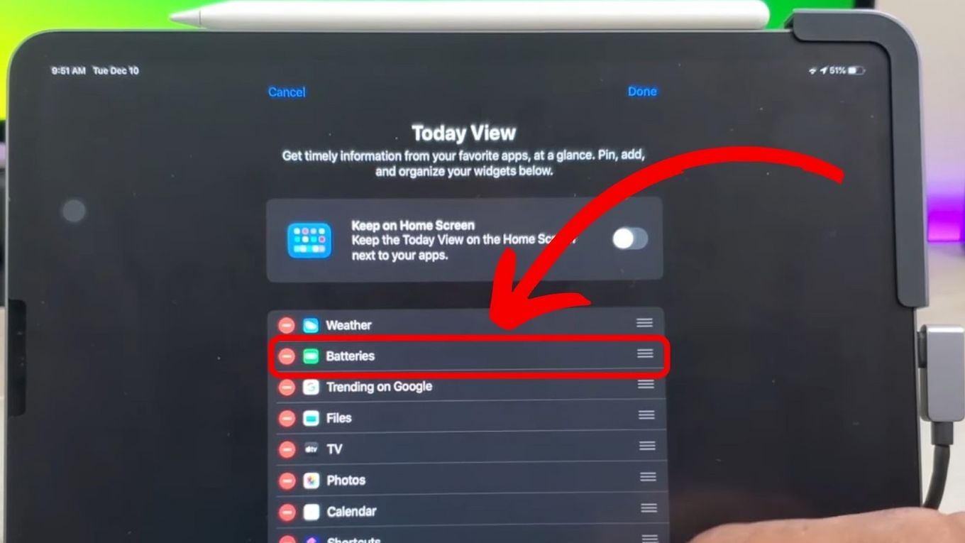 Add Batteries Widget – Check Apple Pencil Battery Percentage
