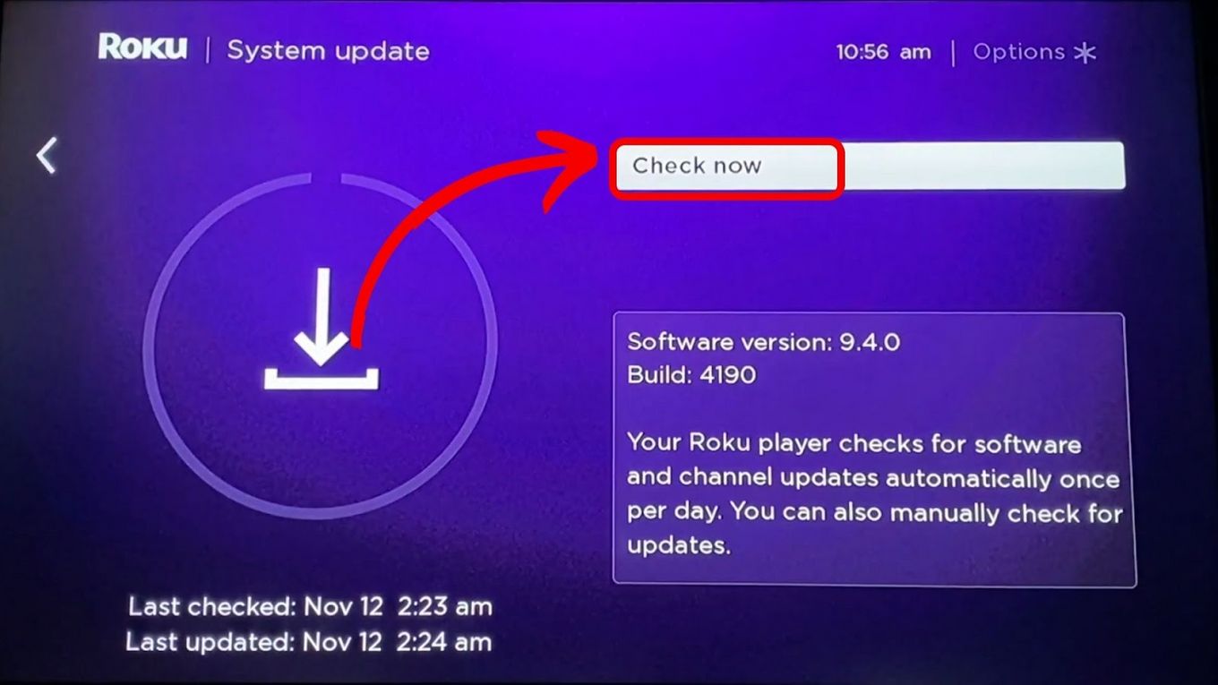 Check Now – Update Roku System