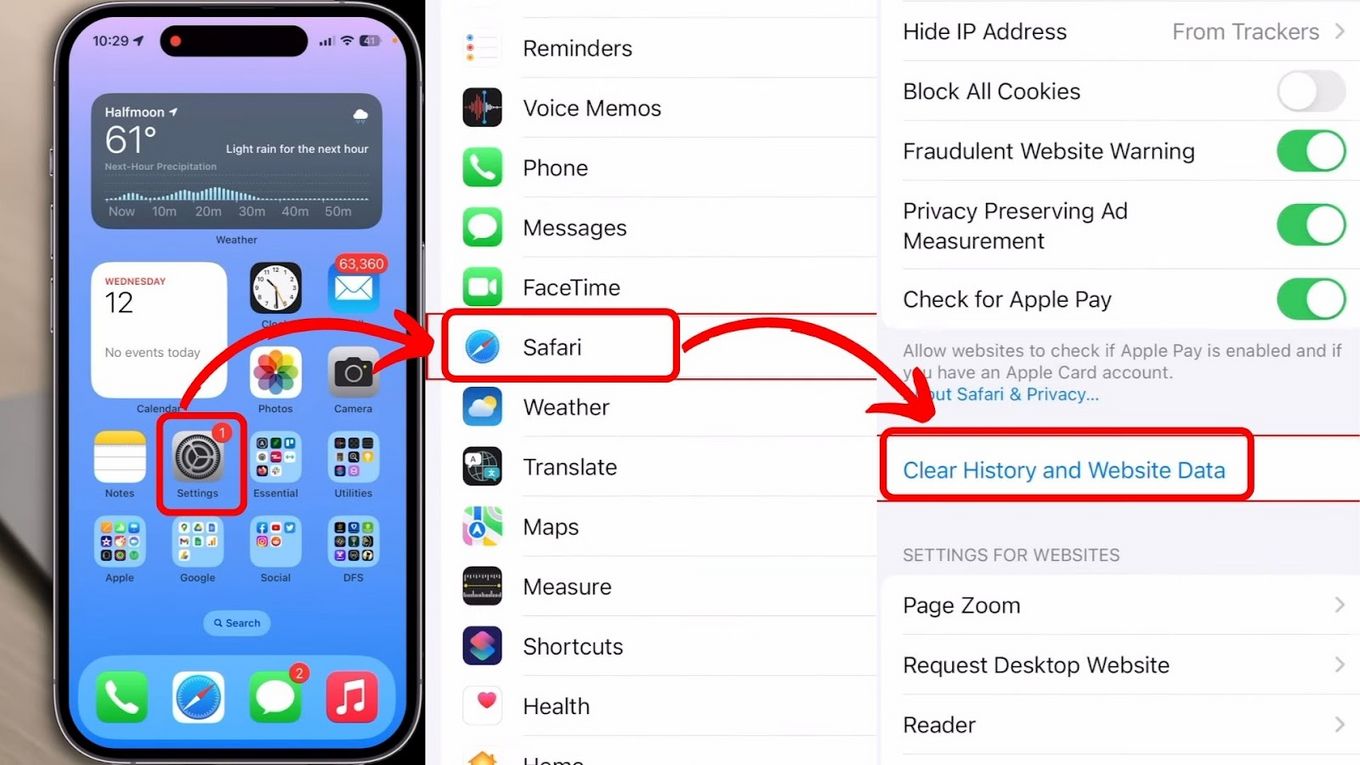 iphone 11 clear cache and cookies app