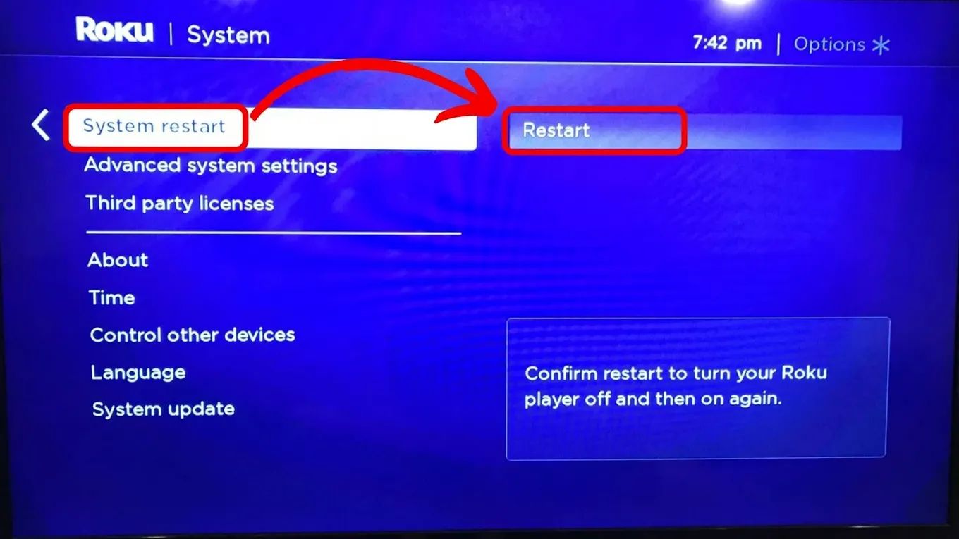 Force restart a Roku device using its remote
