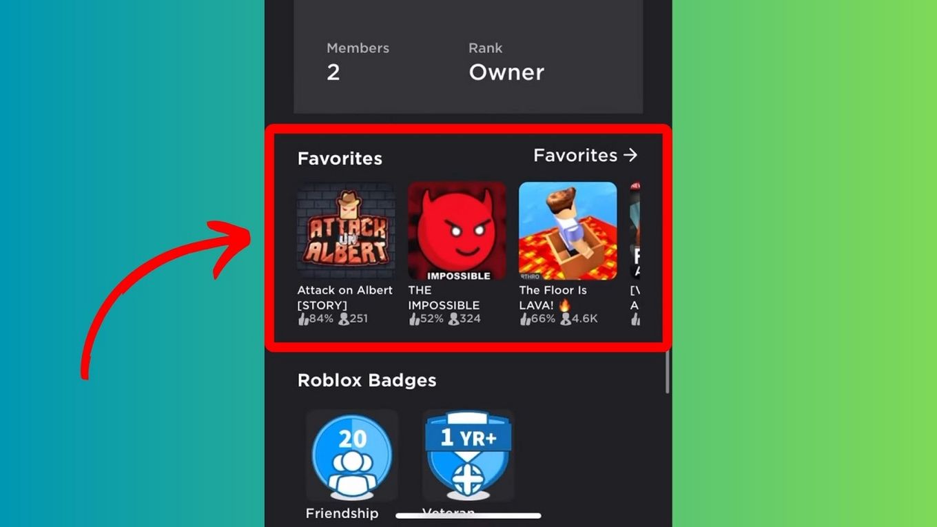 Favorites Menu on Roblox Mobile