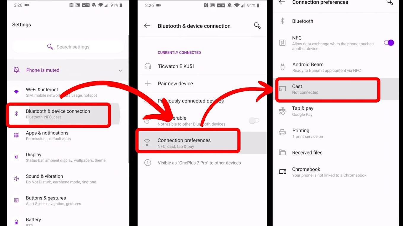 Select Bluetooth and Device Connection - Cast Google Phones to Roku
