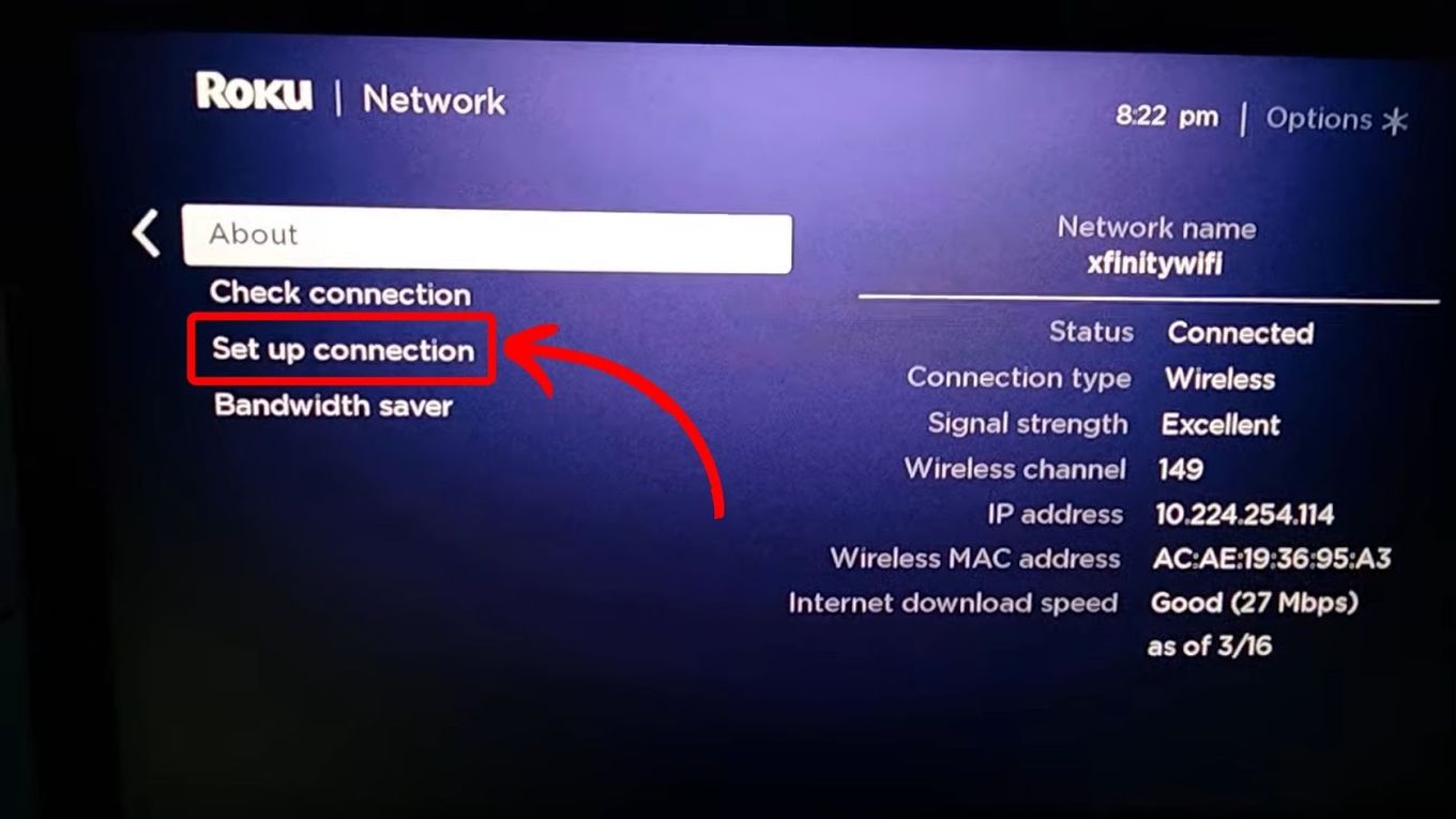 Set up Connection to Connect Roku to Xfinity WiFi