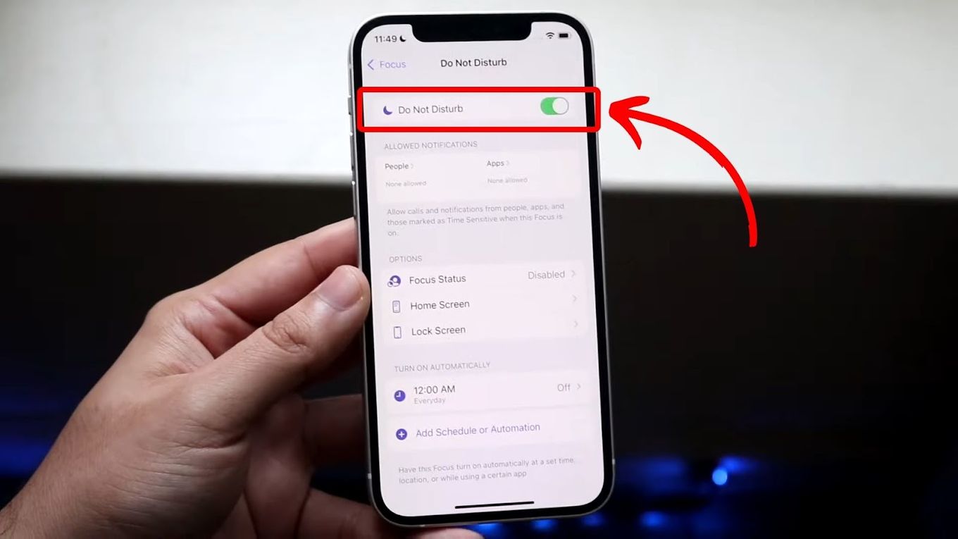 Enabling Do Not Disturb on iPhone