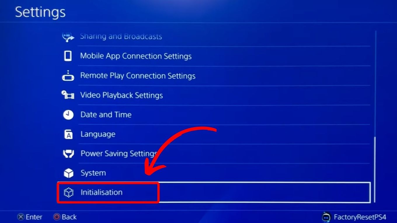 PS4 Initialization Menu