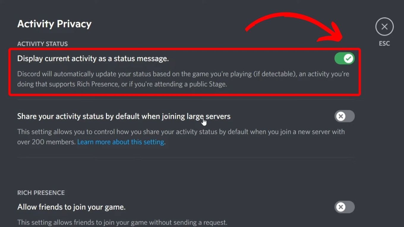 Enable Current Activity-  Add Roblox Discord Status