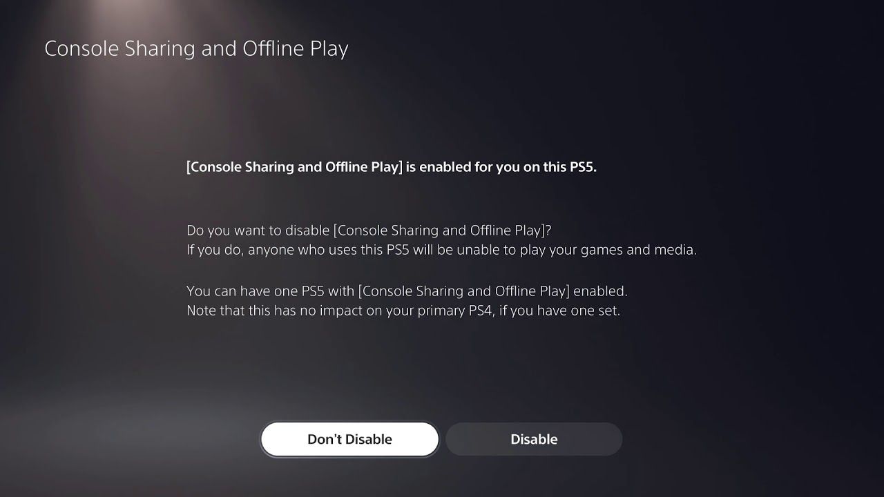 PS5 Console Sharing and Offline - Play Setting