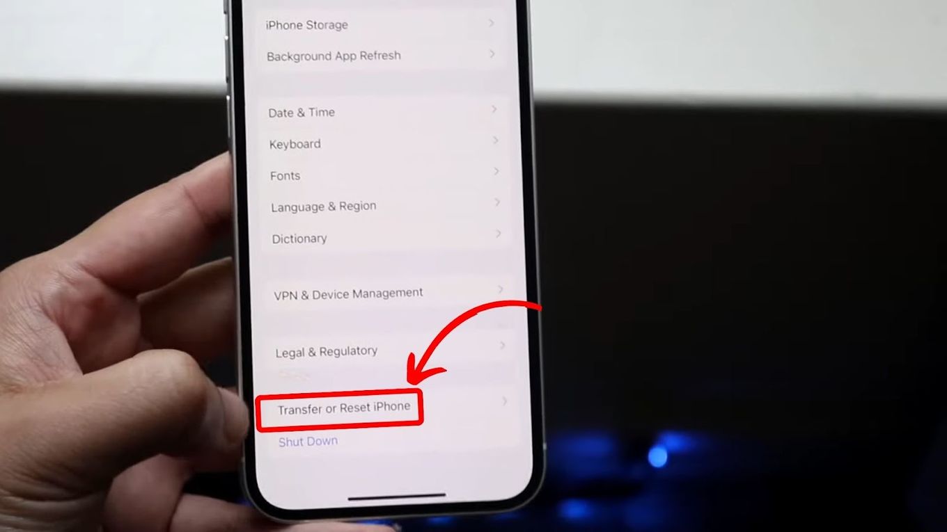 Reset Network Settings on iPhone - Tap Transfer or Reset