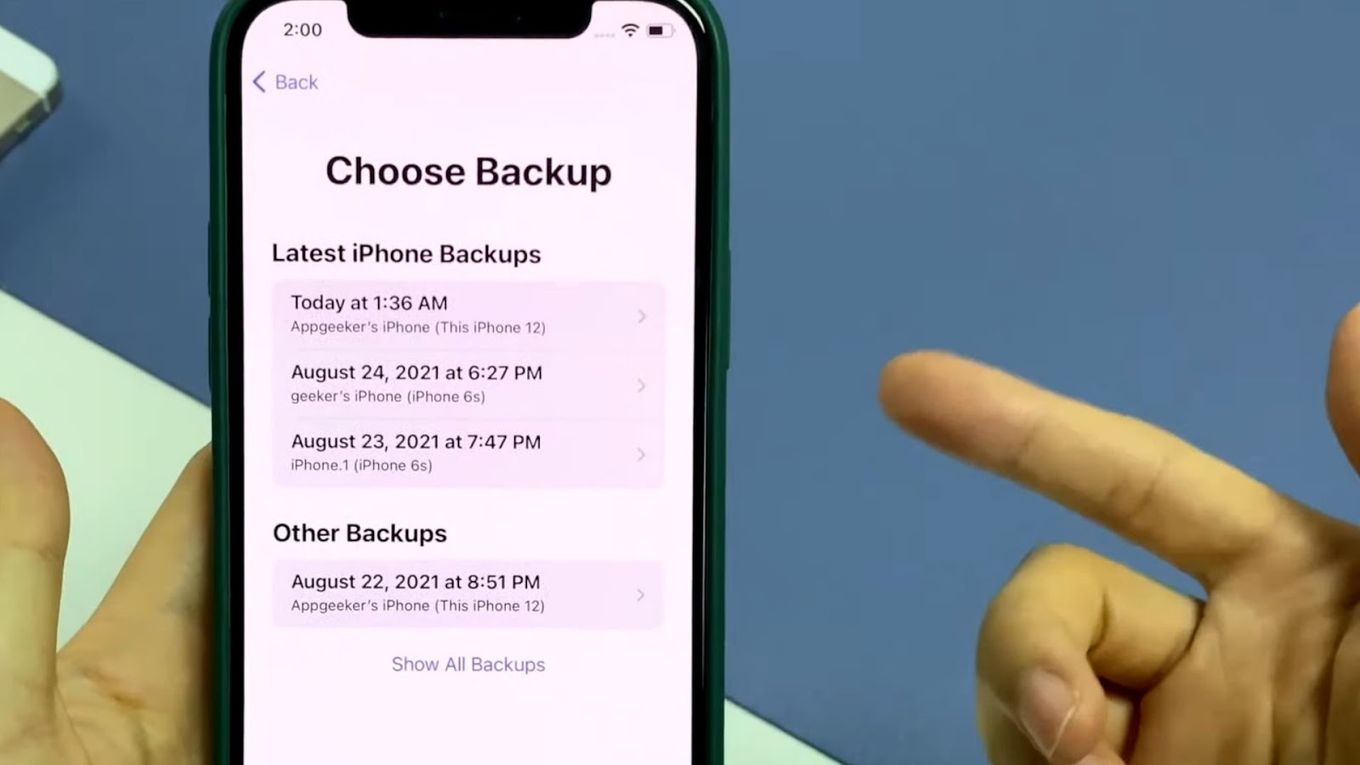 Select Backup - Check Call History Through iCloud