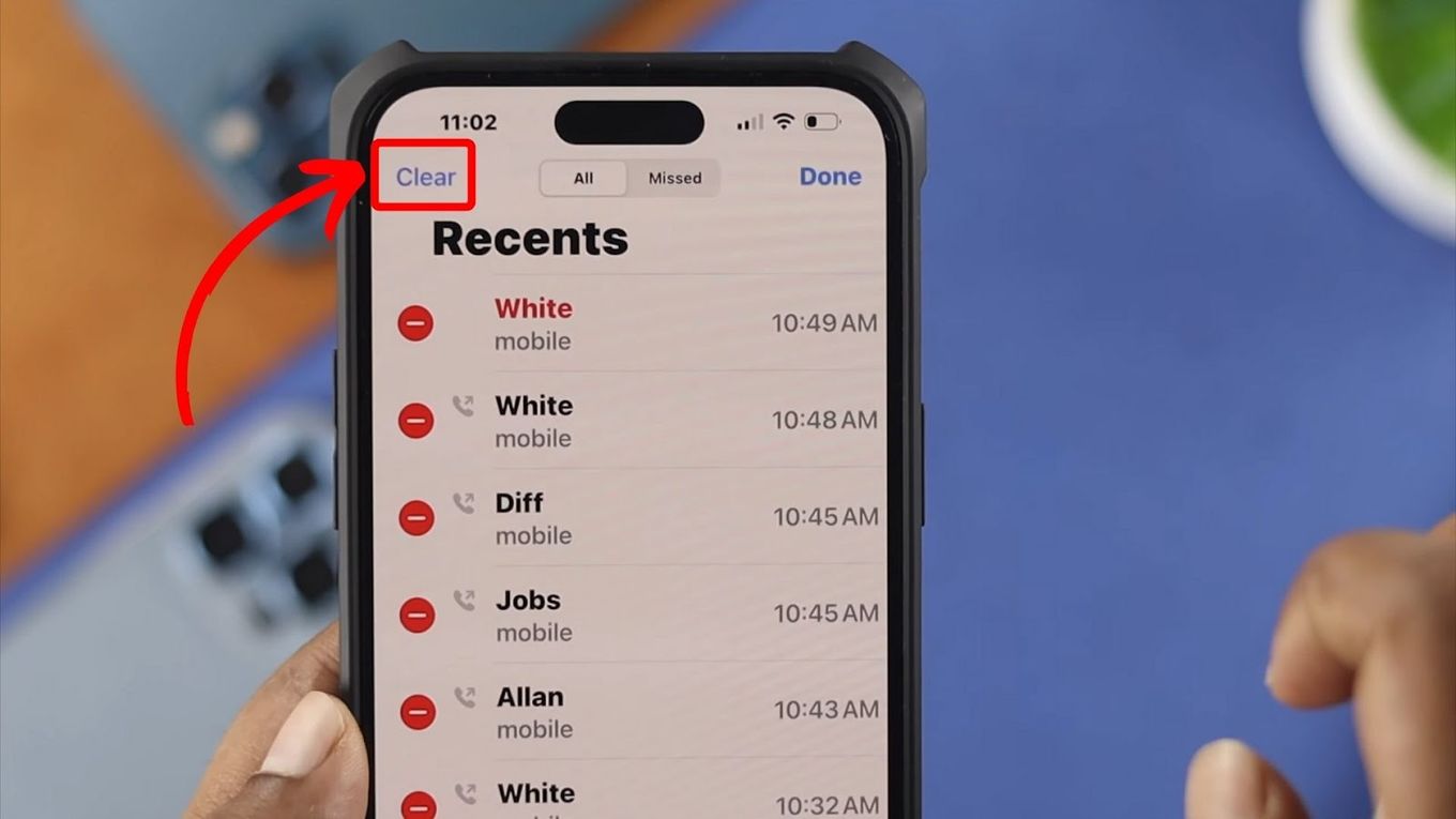 Tap Clear - Delete All iPhone Call History