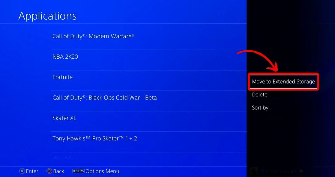 Click On Extended Storage To Move PS4