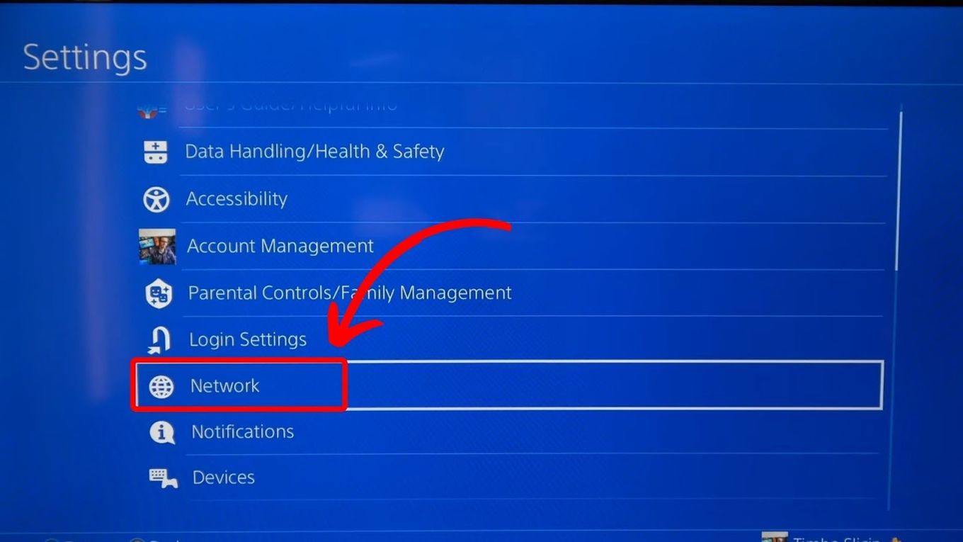 Network Menu on PS4