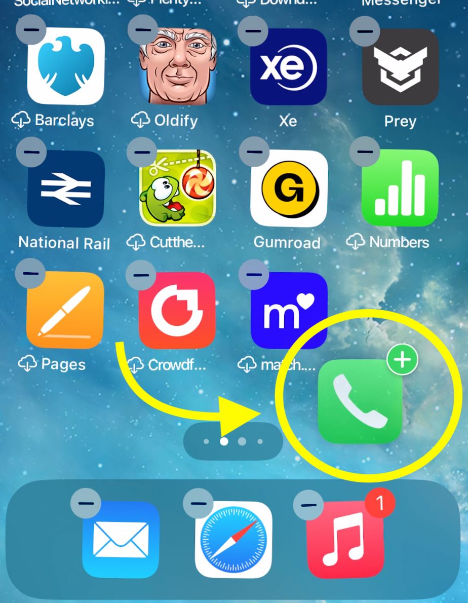 Dragging phone icon to dock on iPhone