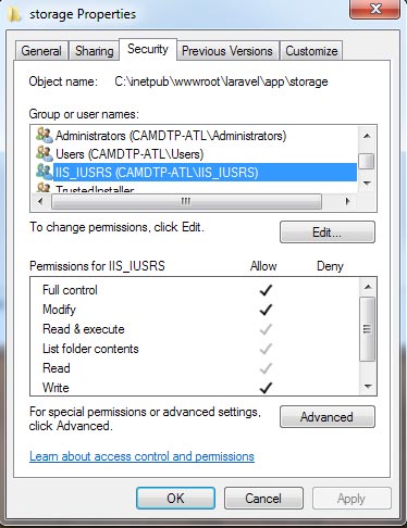 Laravel storage permissions