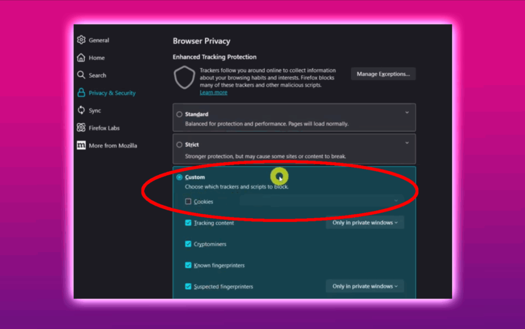 Enable Third Party Cookies in Firefox on Mac