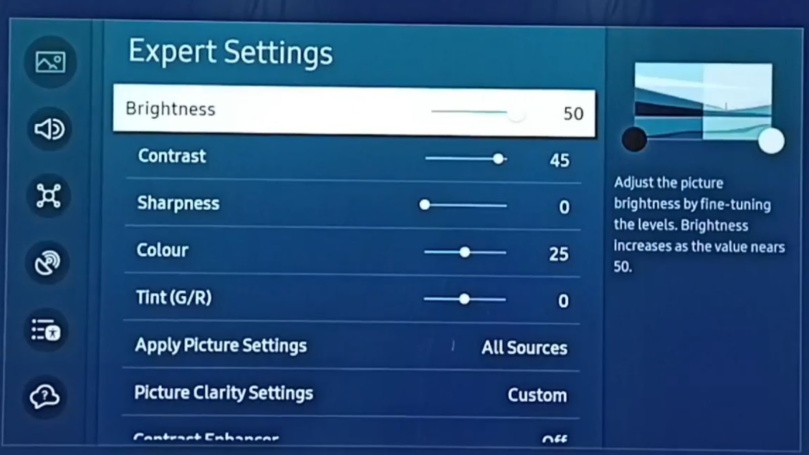 Samsung TV Picture Settings Section