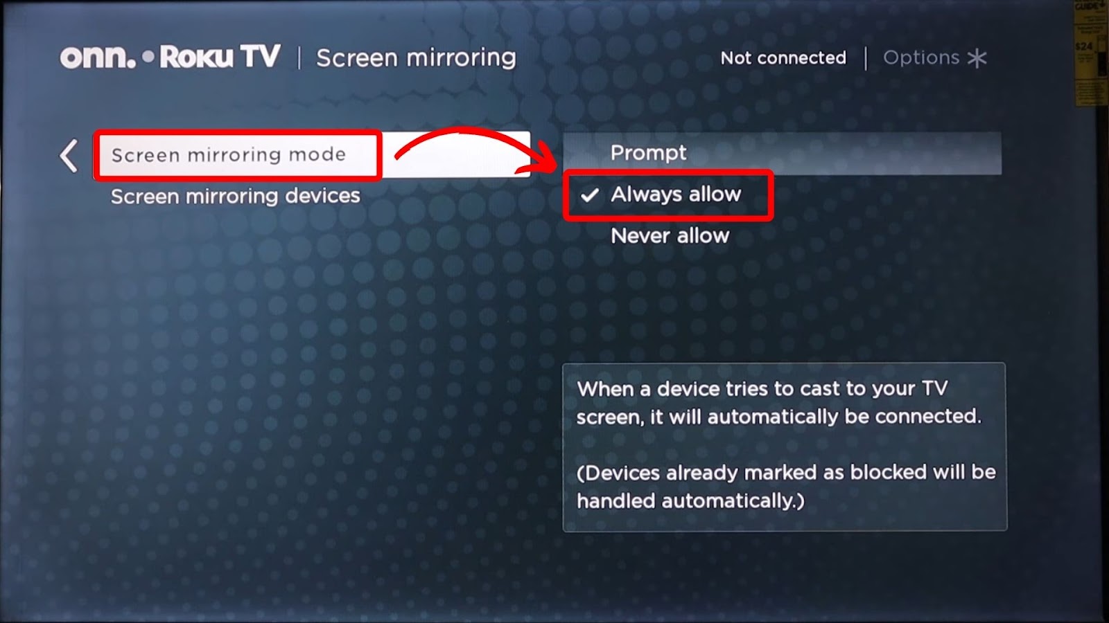 Enable the Screen Mirroring option in your Roku device