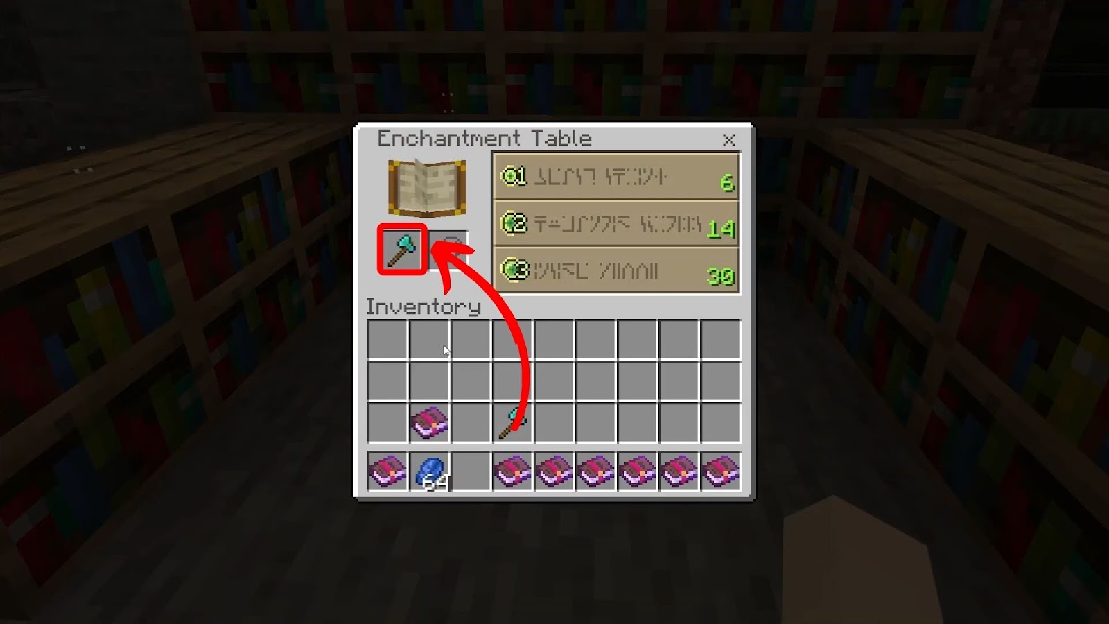 Minecraft Fortune Axe on Enchanting Table