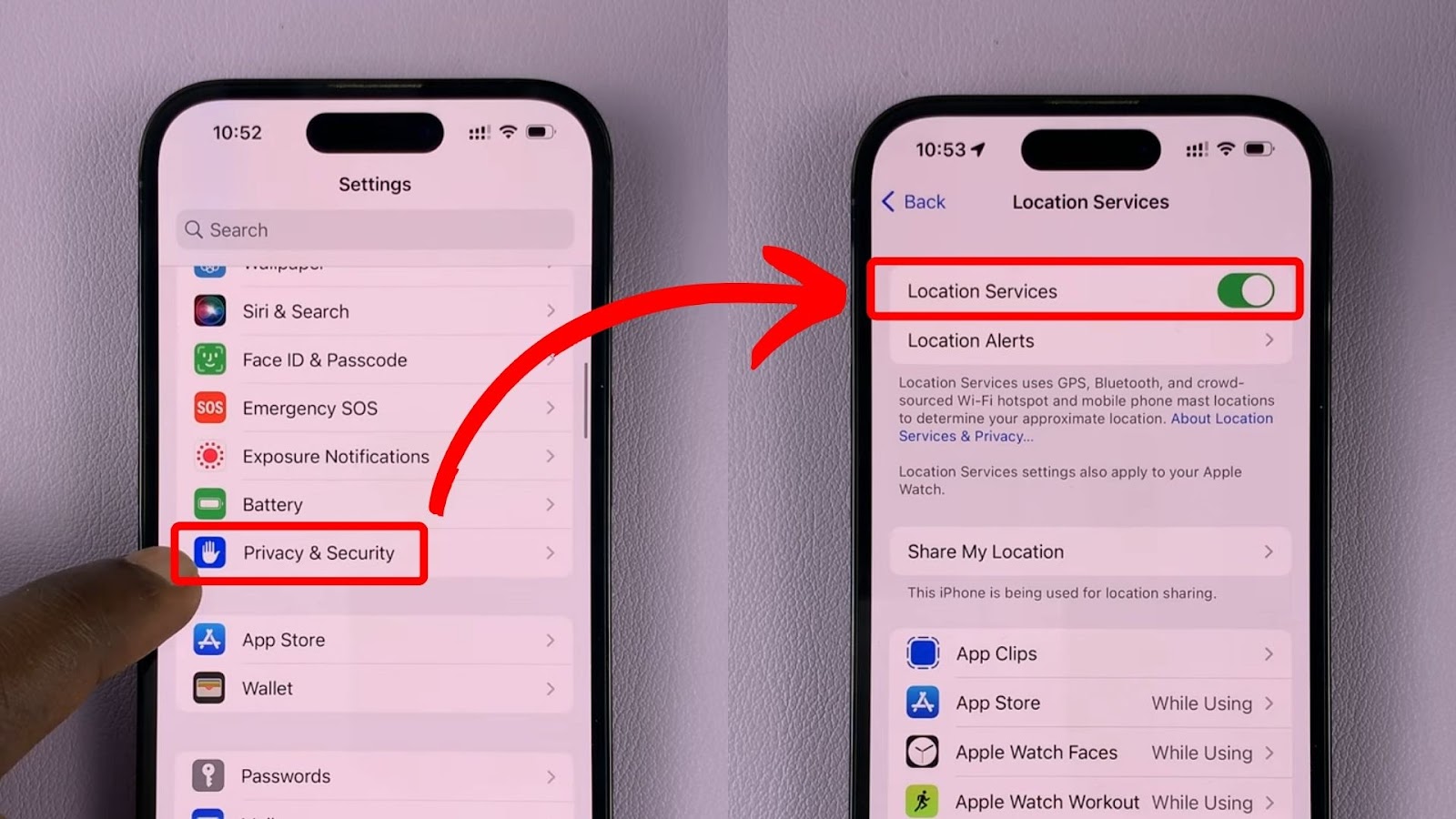 Location Services iPhone Settings