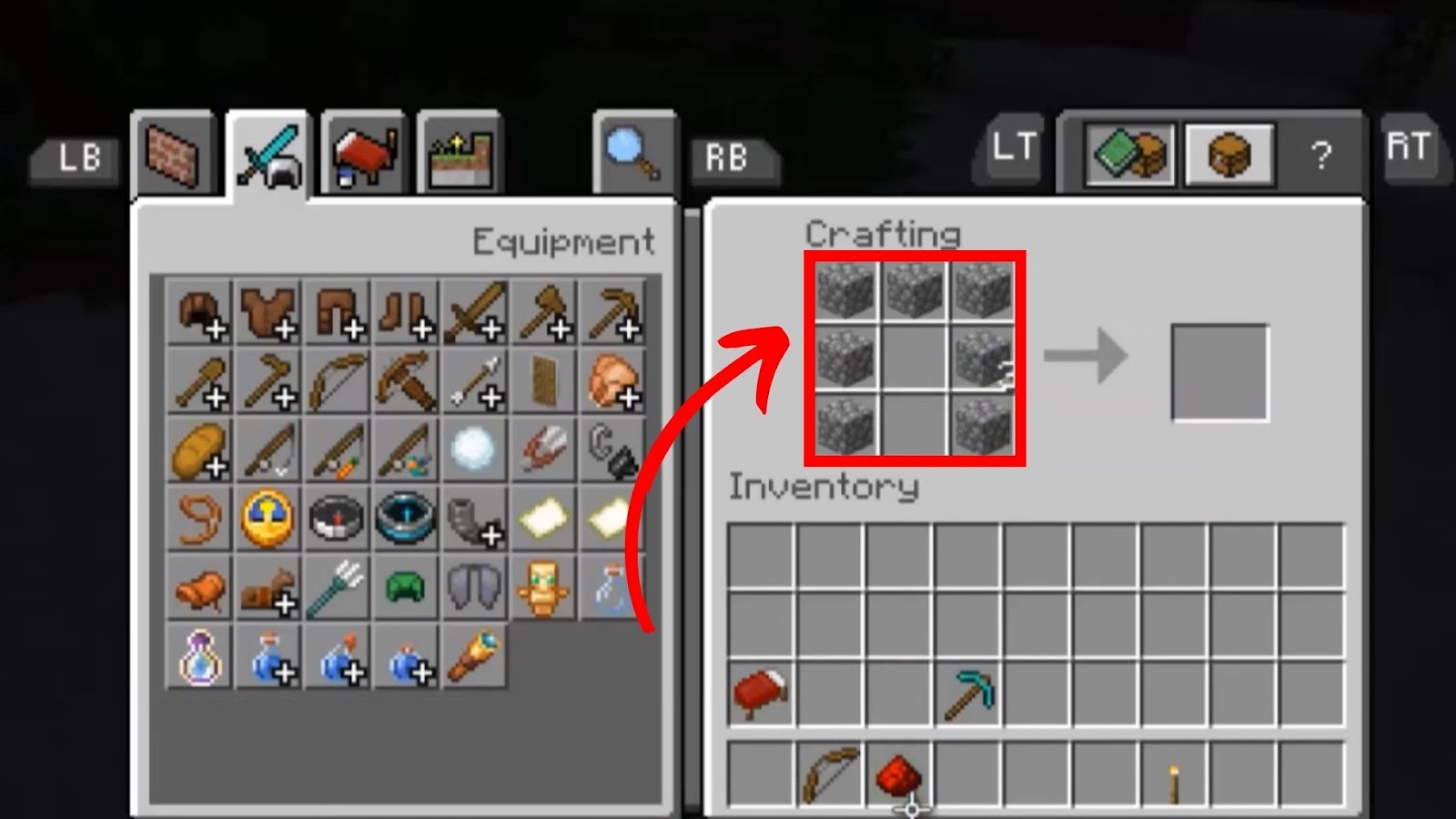 Add Cobblestones to the Crafting Table
