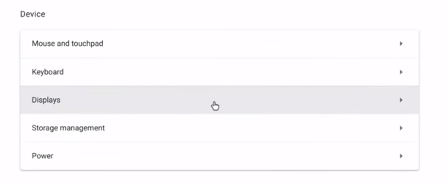The Displays Menu on a Chromebook