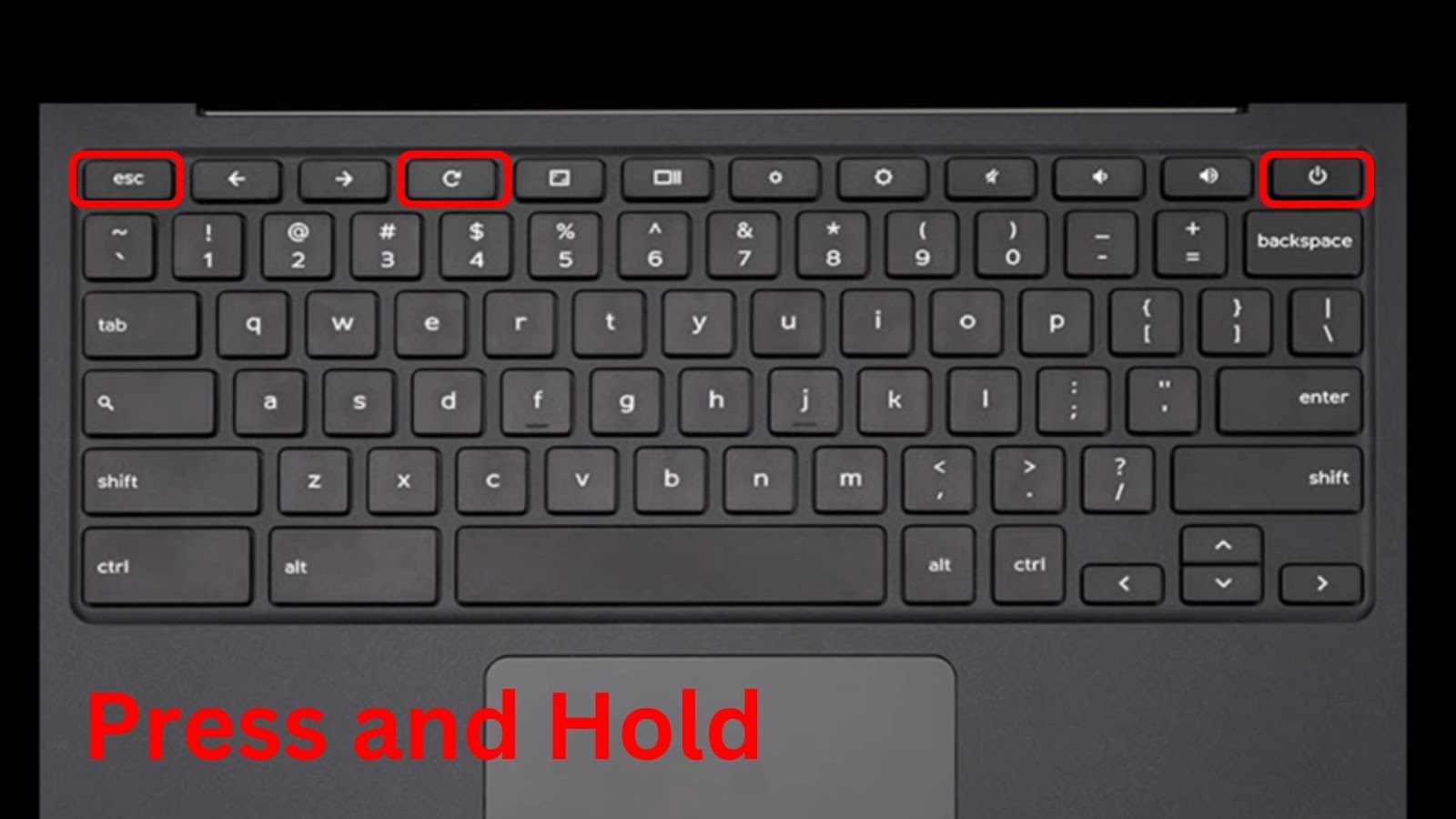 ESC, Refresh, and Power Buttons on a Chromebook